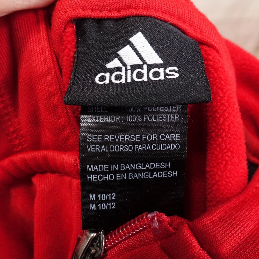 Adidas Hoodie Boys M 10/12‎ Red Full Zip Climawarm Hooded Fleece Pockets Thermal - Picture 7 of 9